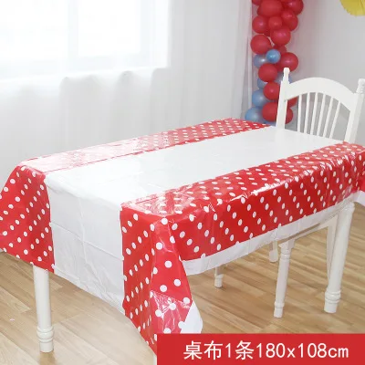 1pcs table cloth Наборы одноразовой посуды в красный горошек, бумажные тарелки, подставка для купакаке, пластиковые скатерти для стола, вечерние принадлежности для мероприятий - Цвет: 1pcs table cloth