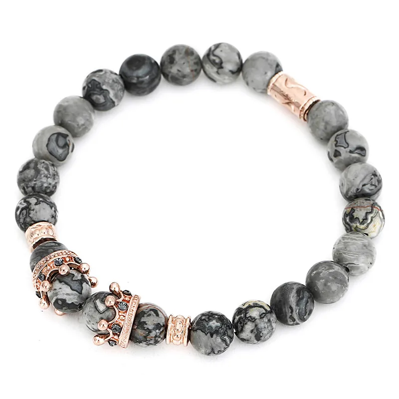 Винтажный браслет с шармом короной Pulseiras Masculinas натуральный мраморный камень