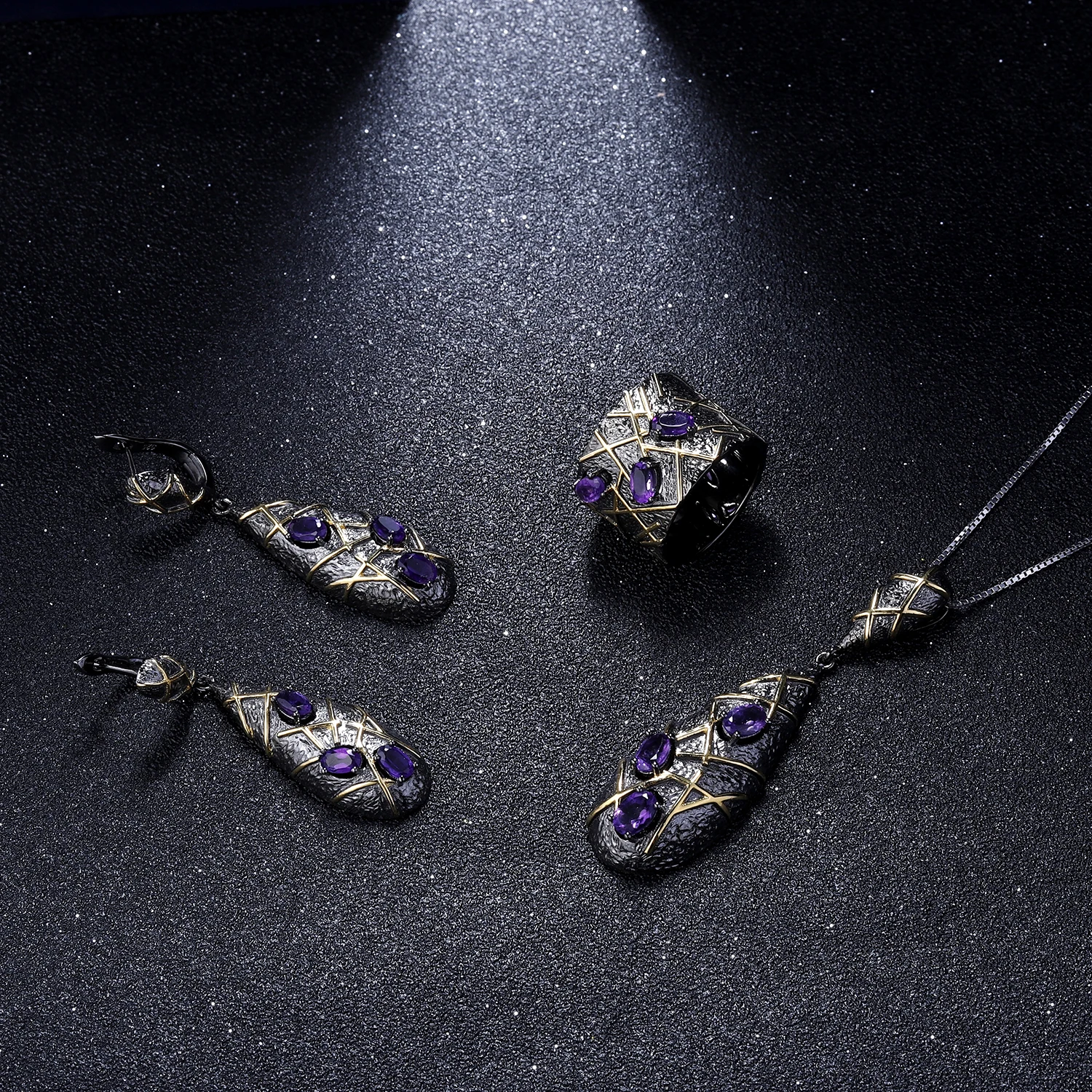 GEM'S балет 1.5Ct натуральный аметист в форме капли серьги 925 пробы серебро ручной работы шахматные линии серьги для женщин хорошее ювелирное изделие