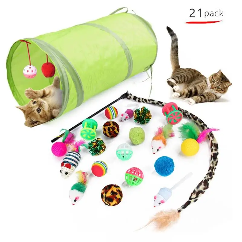 21 шт./компл. забавные Pet туннель для кошек кошки пещера палочка для котенка накладные мячик-мышь плюшевые игрушки 36
