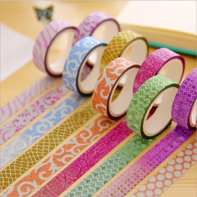 10pcs/lot Colorful Glitter Washi Tape DIY Scrapbooking Dairy Photo Album Decorations Adhesive Masking Tapes Office Stickers | Канцтовары