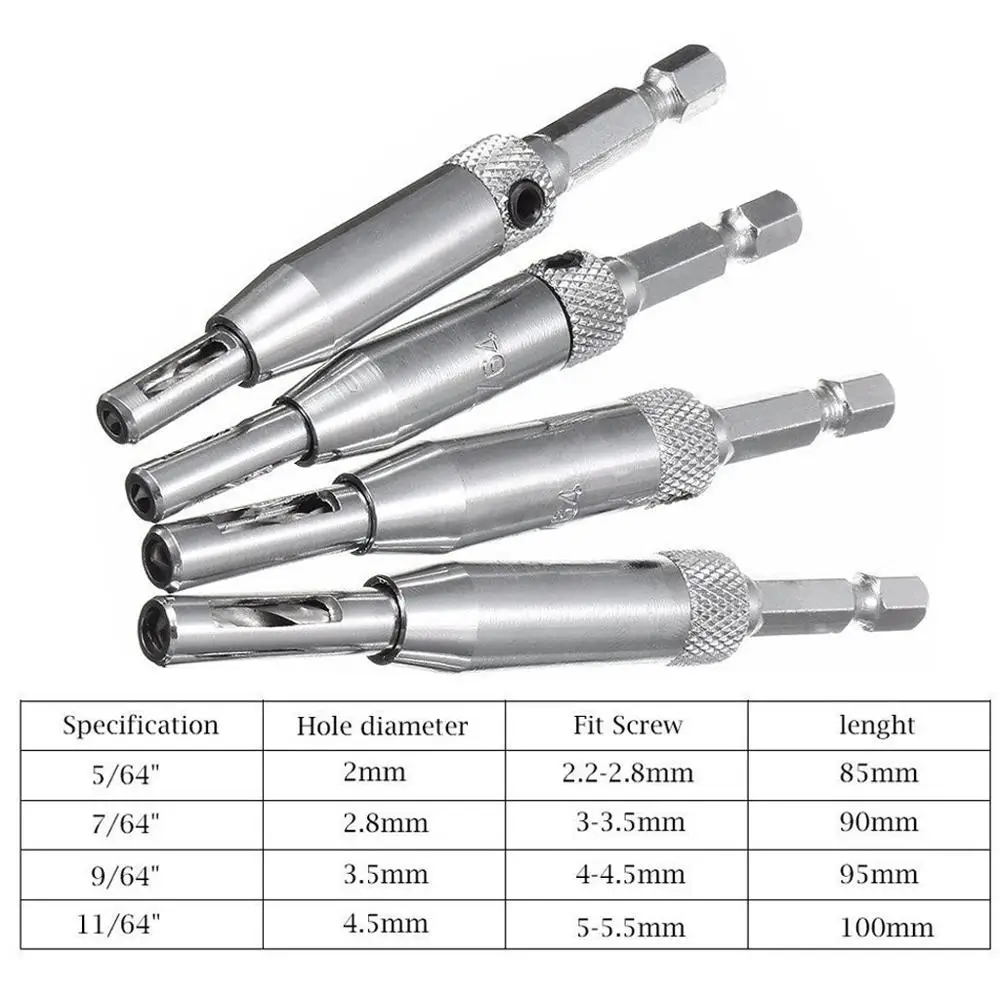 Door Hinge Drill Bit Set Self-Centering 5/64&quot 7/64&quot 9/64&quot 11/64&quot 13/64&quot 1/4&quot 5mm Hole Puncher Woodworking |