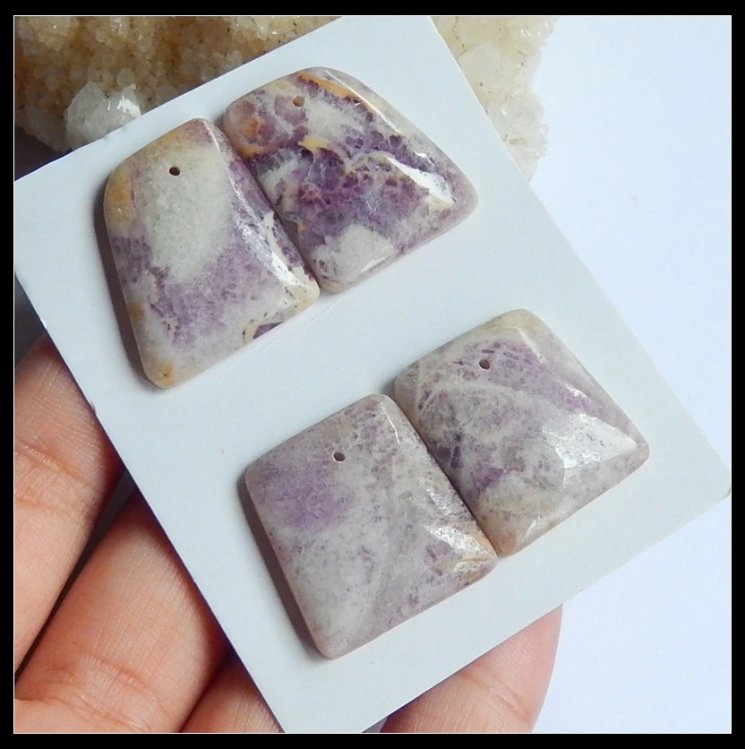Wholesale 2Pairs Natural Stone Purple Lace Agate Pendants 23x20x5mm 22x20x5mm 15.55g | Jewelry Findings &amp Components
