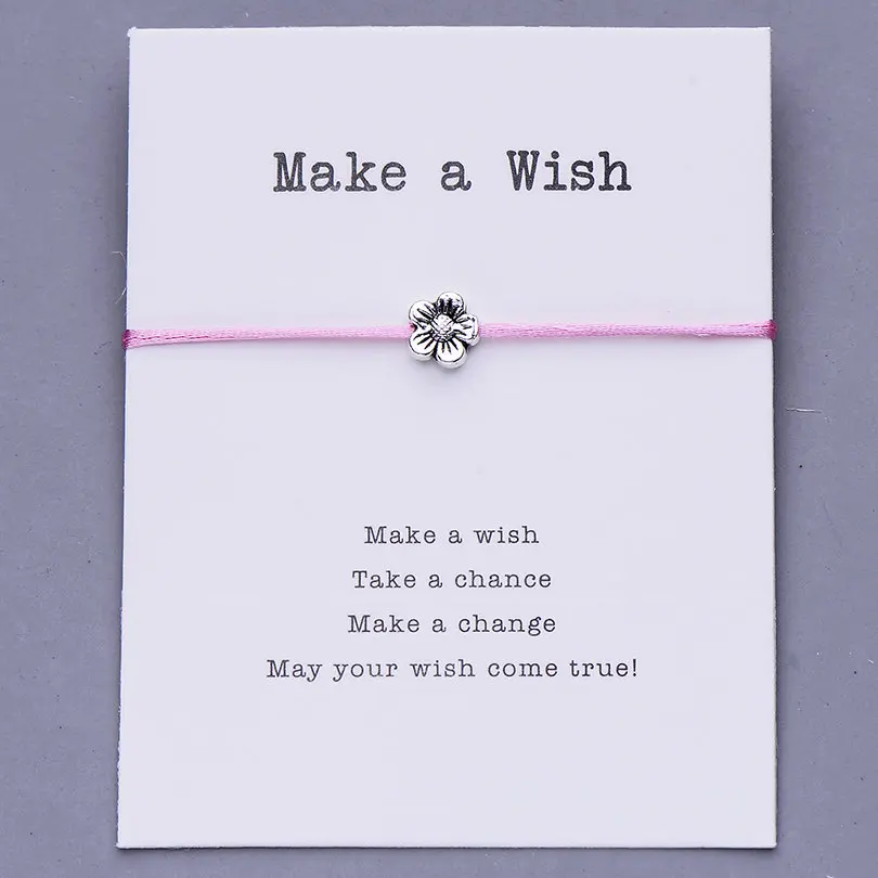 lt pink with card Pipitree Make a Wish, мини-браслет с цветами, женский, регулируемый, на удачу, красные браслеты, для женщин, детей, Wish, ювелирное изделие, карта, подарок - Окраска металла: lt pink with card