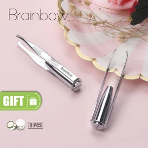 Brainbow 1pc LED Tweezer+3 Batteries Eyelash Eyebrow Eyes Hair Remover Tools Stainless Steel Eyebrow Tweezers Pinzette Beauty