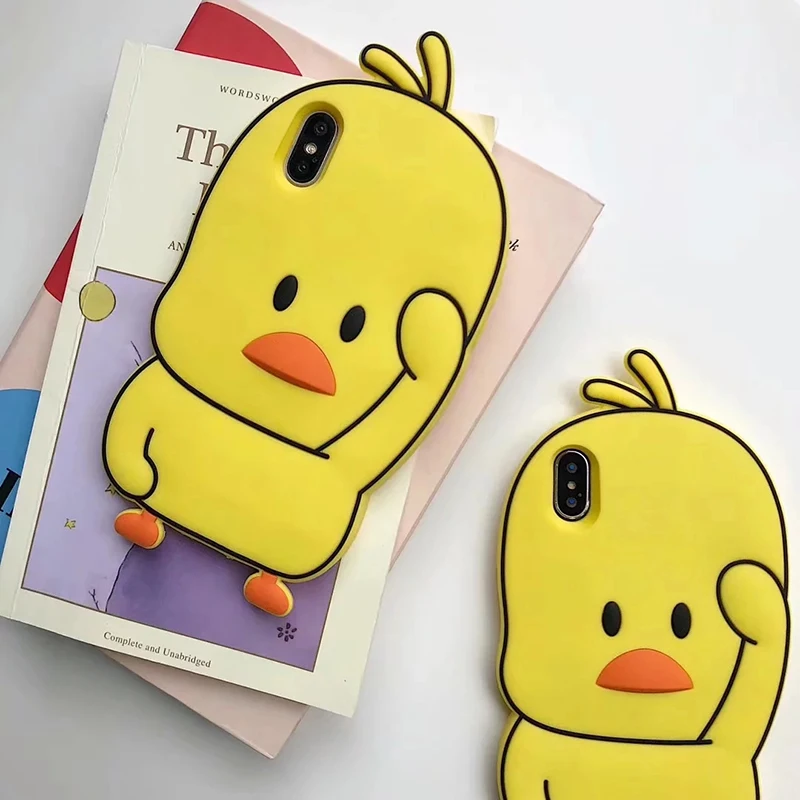 Мягкий силиконовый чехол с 3D рисунком голубой утки желтого цвета для iphone X, 8, 7, 6, 6s plus, 5, s, 5S, SE, 4, 4S, XS, XR, XS, Max, милый резиновый чехол