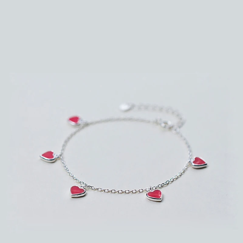 Женский браслет из серебра 925 пробы с красным сердцем|Гибкие и жесткие браслеты| |