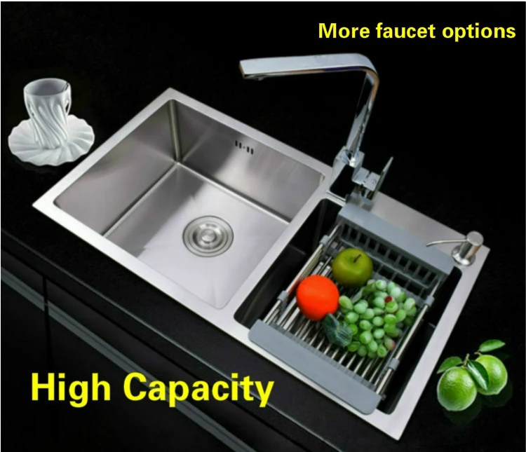 Большая кухонная раковина ручной работы из нержавеющей стали 82x45 см |