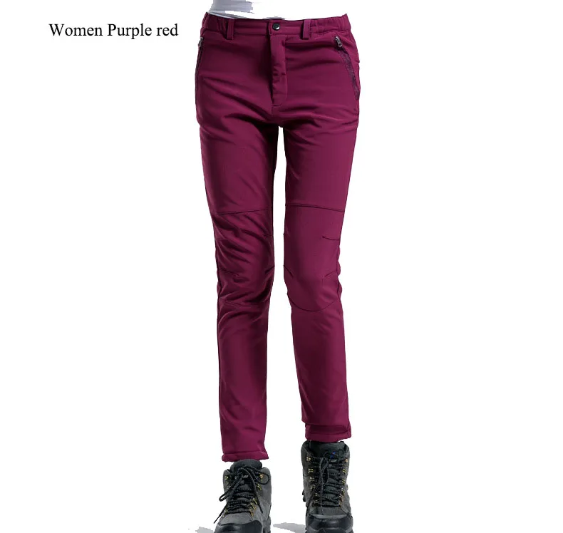 Women Purple Red NUONKEO, зимние походные брюки для мужчин и женщин, водонепроницаемые флисовые брюки, лыжные спортивные уличные штаны, панталоны для треккинга, Hombre PM11 - Цвет: Women Purple Red