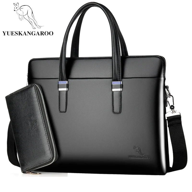 Black suit YUESKANGAROO мужской деловой кожаный портфель-сумка на плечо для ноутбука 1" мужские сумки через плечо сумки-мессенджеры - Цвет: Black suit