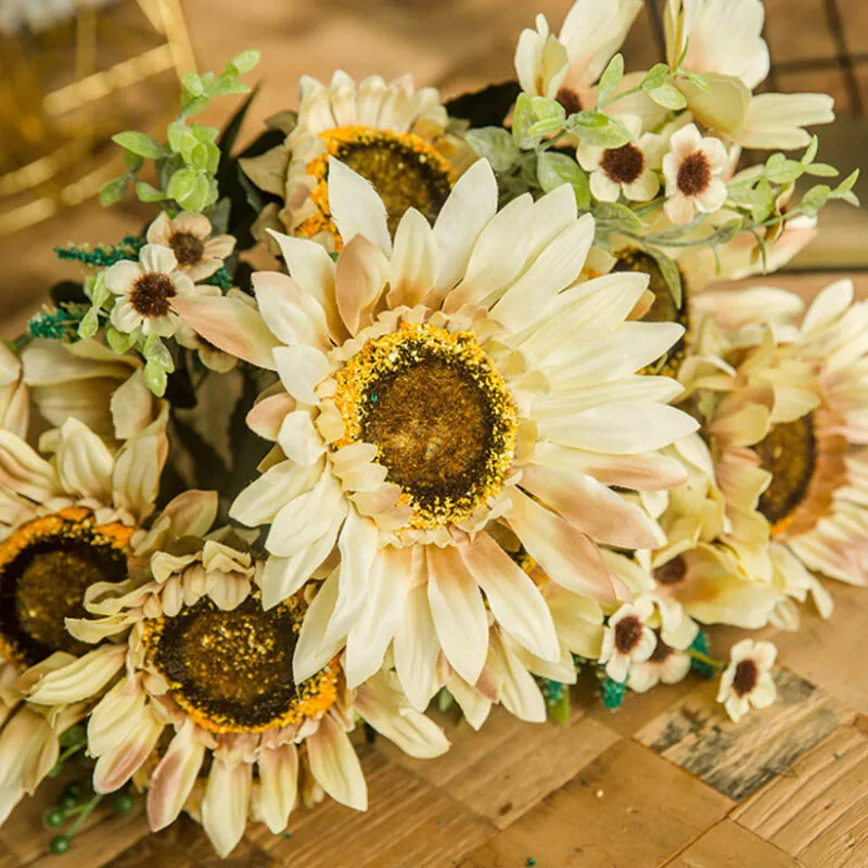 Букет подсолнухов искусственные цветы шелковые реалистичные для свадебного