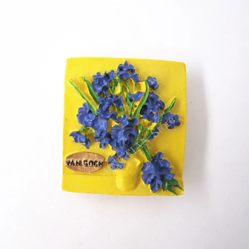 Van Gogh Hand Painted 3D Resin Fridge Magnet Sticker Netherlands Japan Countries City Cute Tourism Souvenir Home Decor Craft Gif - Цвет: Iris Flower