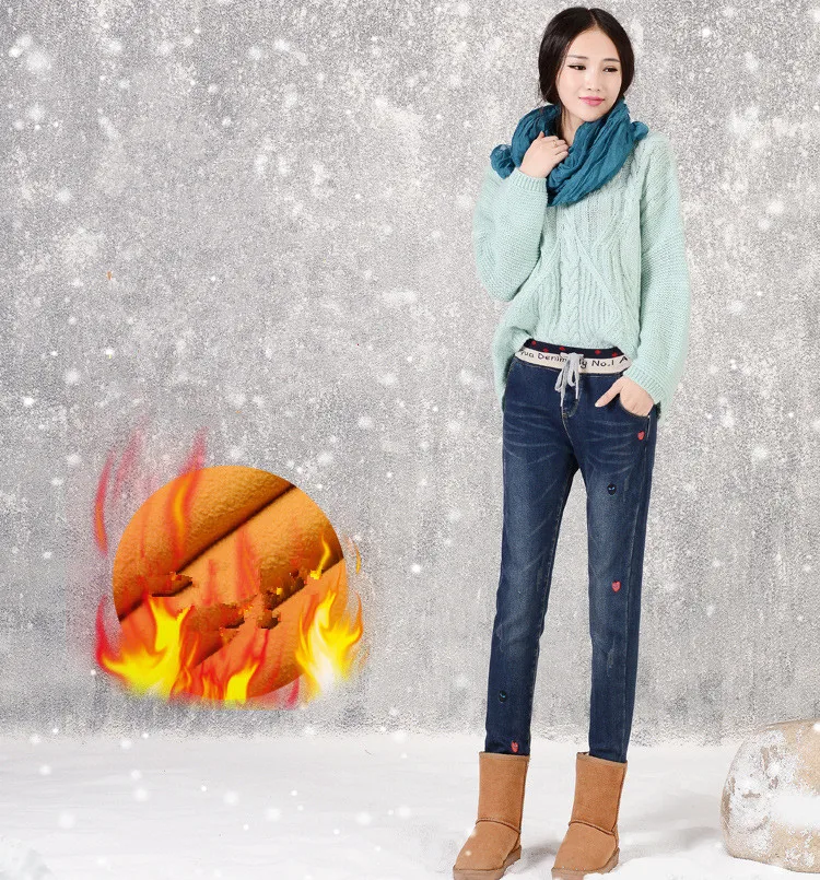 Зимние теплые джинсы для женщин 2017 новые женские узкие брюки девушек плюс размер