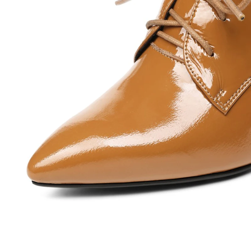 Online ENMAYER Hitam Coklat Pompa Sepatu Wanita Sepatu Hak Tinggi Runcing Toe Dangkal Pompa Kantor Wanita Sepatu Cross-Dasi Ukuran 34-43 Lace-up