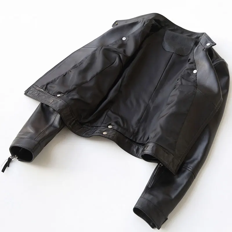 Женская куртка из натуральной кожи AYUNSUE короткая мотоциклетная 100% овечьей