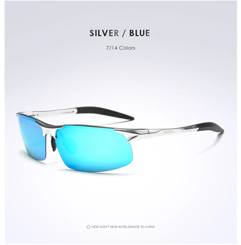 Silver Blue AORON алюминиевые Мужские поляризационные солнцезащитные очки Брендовые оригинальные очки мужские цветные покрытия отражающие водительские очки Oculos - Цвет линз: Silver Blue
