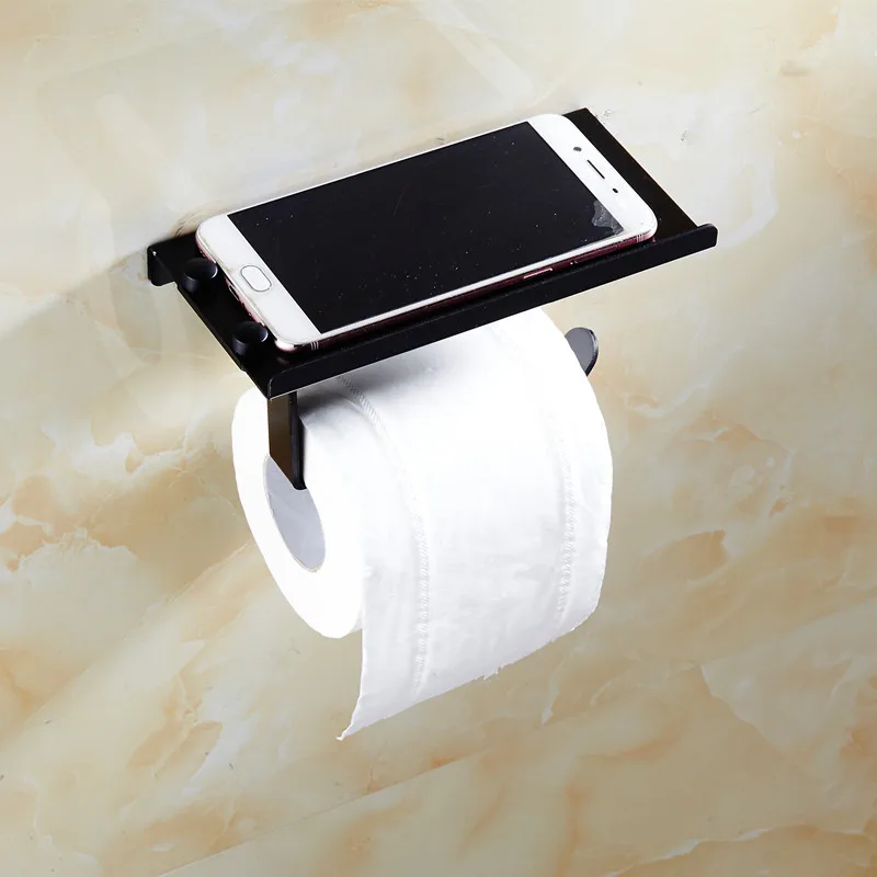 Космический алюминиевый черный бумажный держатель с полкой для телефона ванной