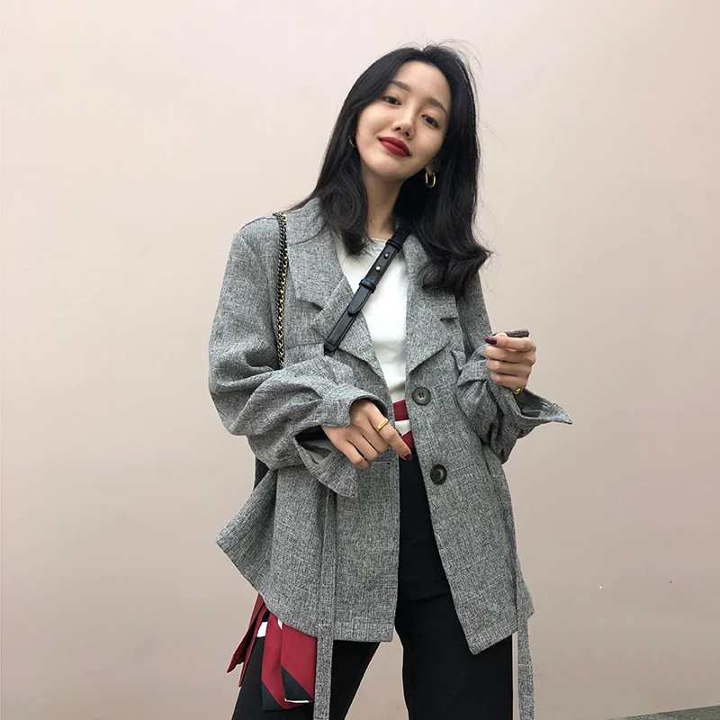 GETSPRING Женское пальто Женский костюм с рукавом фонариком бандажный хлопок женские