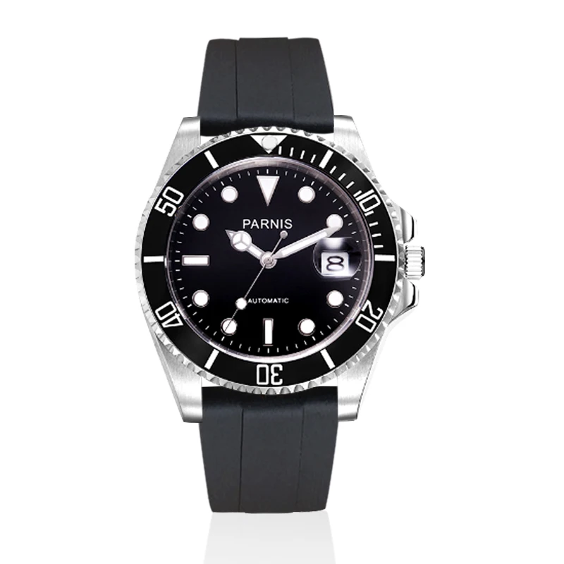 black black rubber Parnis автоматические механические часы мужские часы для дайвинга mekanik erkek kol saati reloj automatico hombre relogio masculino - Цвет: black black rubber