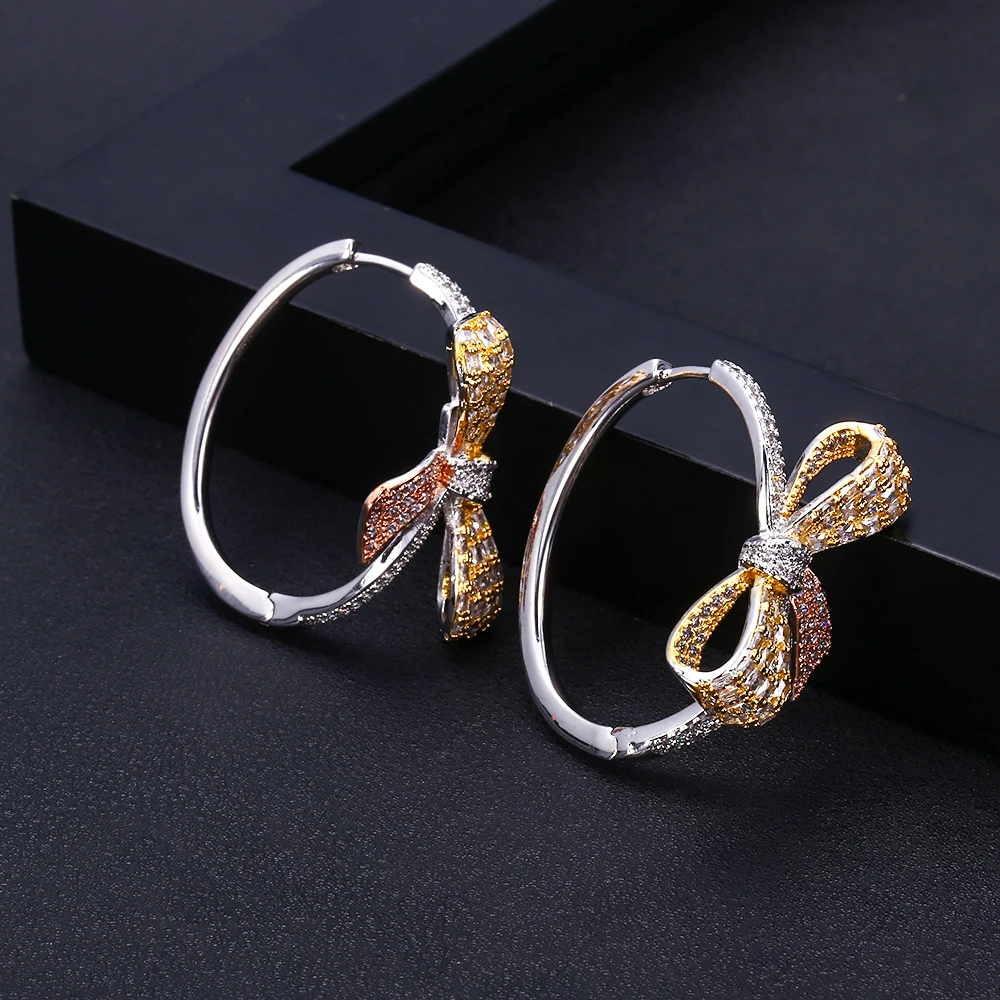 Женские серьги кольца с геометрическим бантом janekellytrendy фианитом ювелирные