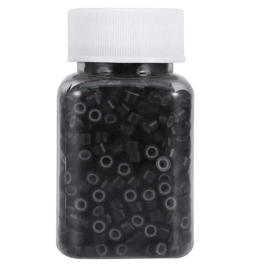 Black 1000 шт/бутылка микро кольца Бусины 5*3*3 мм кольца для наращивания волос силиконовая подкладка кольца петли бусины инструменты для наращивания человеческих волос - Цвет: Black