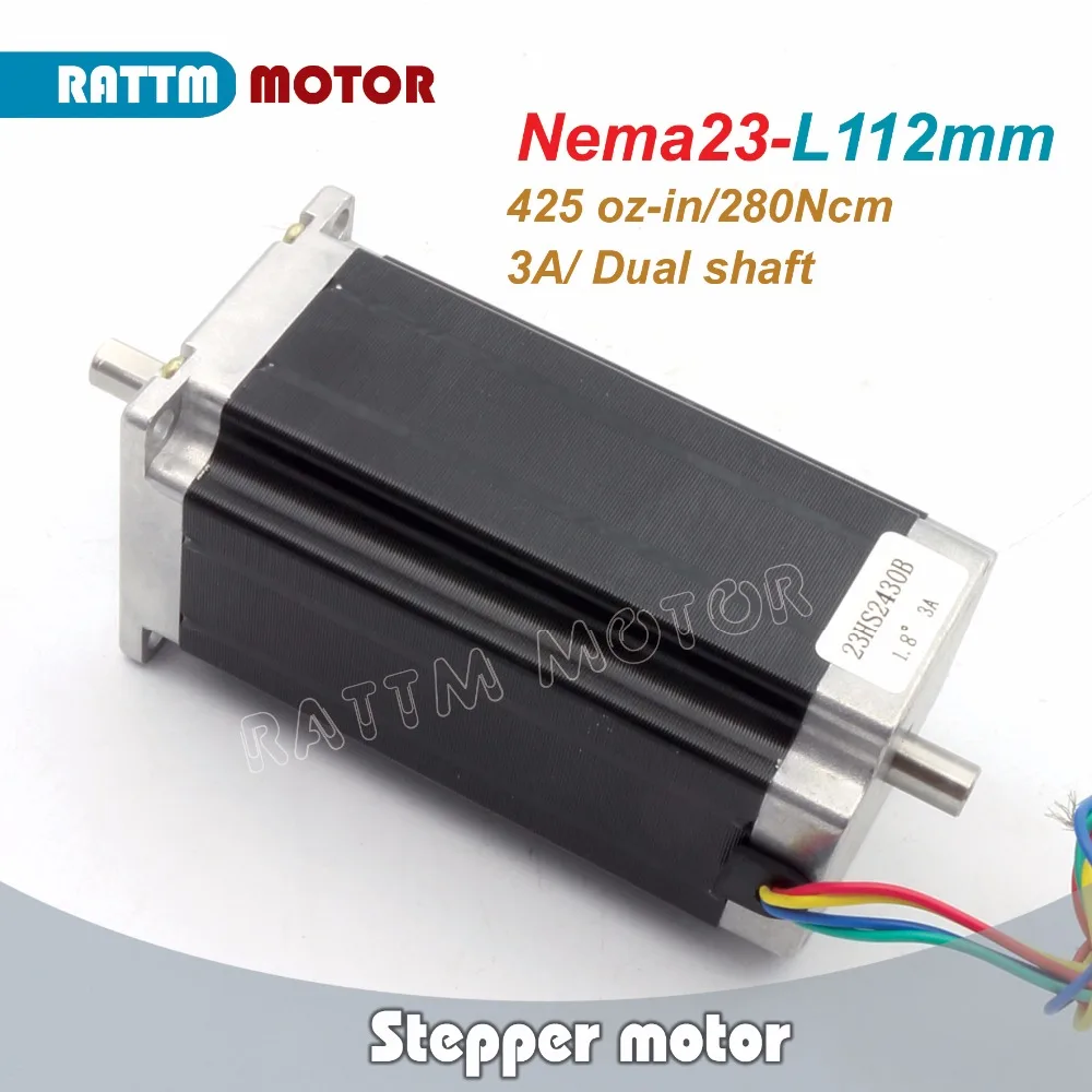 CNC шаговый двигатель Nema23 L112mm (двойной вал) 425 Oz-in 3A 23HS2430B