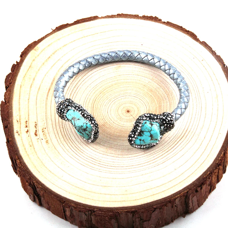 MOODPC модные сине белые кожаные браслеты манжеты и ручной работы|Браслеты с