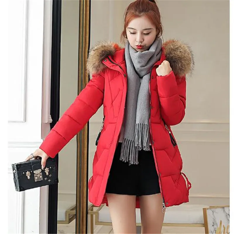 

New Down Cotton Coat Female Winter Jacket Fashion big fur collar Women Winter Long Parka Thicke Big Size Slim Female Coats A0870