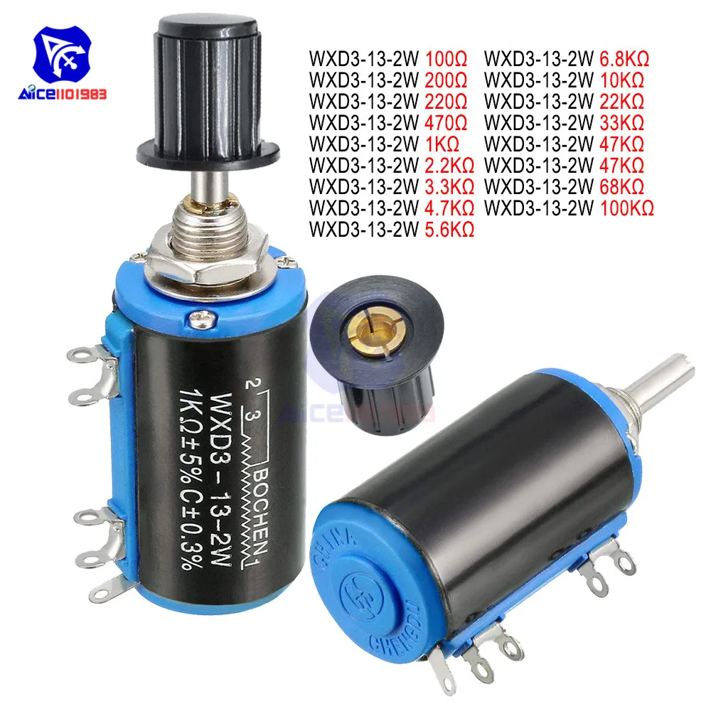 

WXD3-13-2W Wirewound Potentiometer Resistance 100R 470R 1K 4.7K 10K 22K 47K 100KΩ Ohm Linear Rotary Potentiometer with Knob