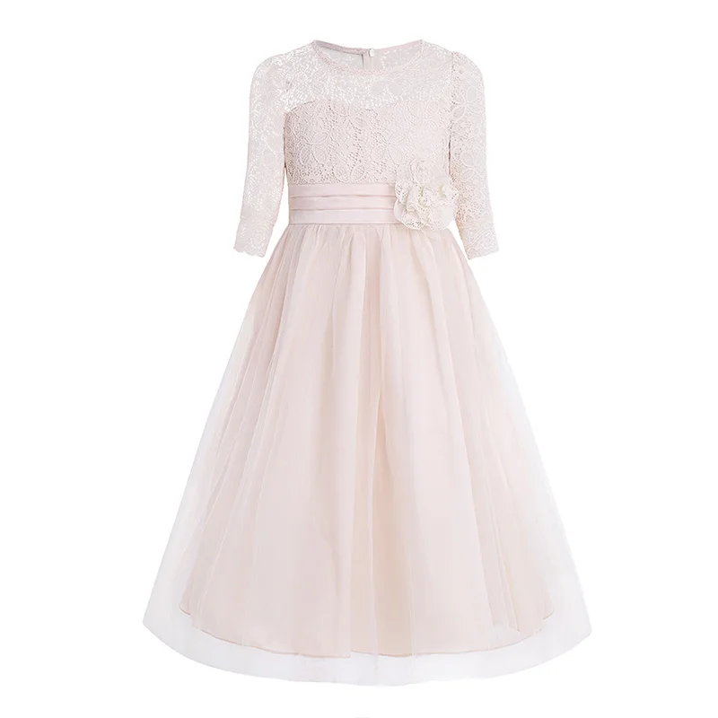 Iiniim/Vestido de festa кружевное с рукавом до локтя платье с цветочным узором для девочек выпускного вечера; платья принцессы; платье для дня рождения или свадьбы; платье подружки невесты; платье на лето Платья для вечеринок - Цвет: Champagne
