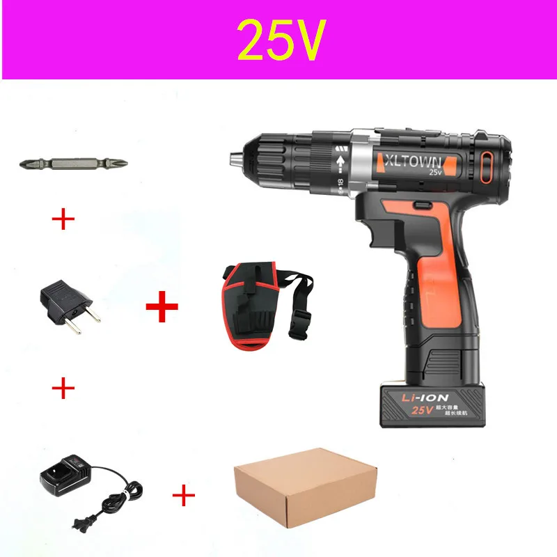 25V A XLTOWN 25 в электрическая отвертка многофункциональная перезаряжаемая литиевая батарея электрическая дрель домашняя мощная ручная дрель литиевая дрель - Цвет: 25V A