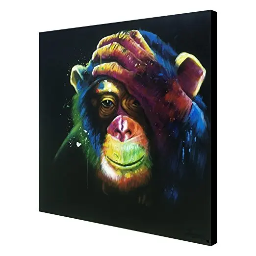 Animal Monkey Modern Canvas Wall Art Hand Painted Oil Painting Abstract Artwork Decor for Living Room Black Thinking Gorilla | Дом и сад