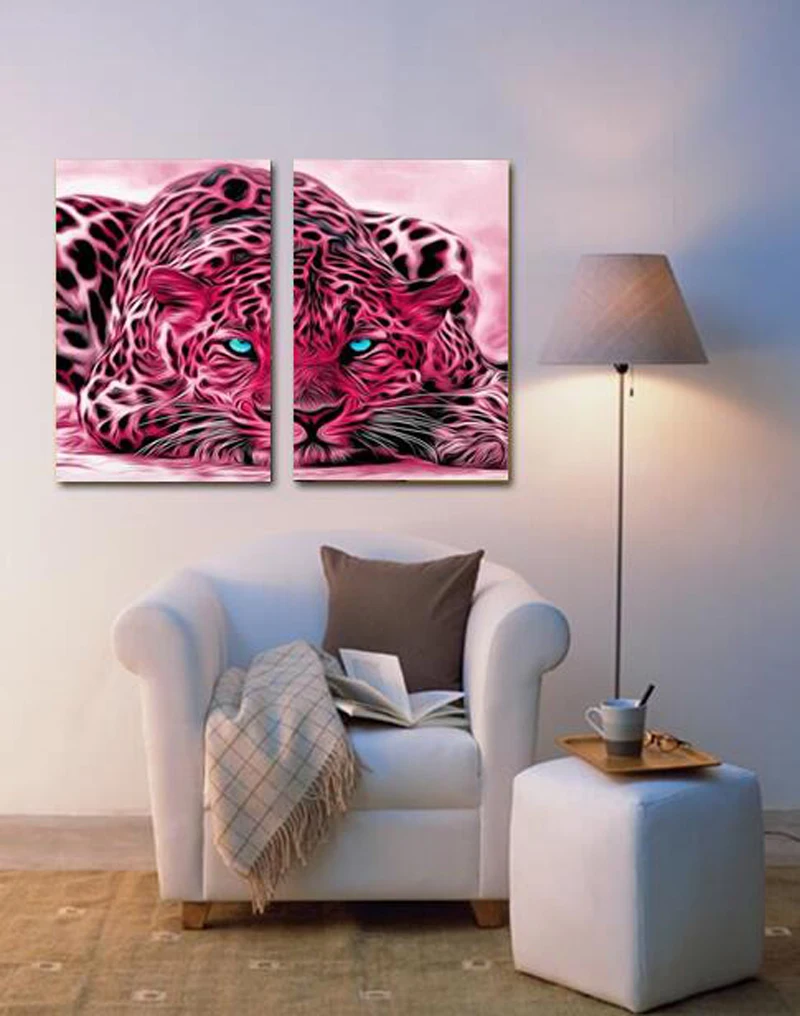 

2017 Time-limited No Spray Painting New Fashion Western Modern 3d Animal 2 Pieces In One Set Paintings Leopard Home Decals