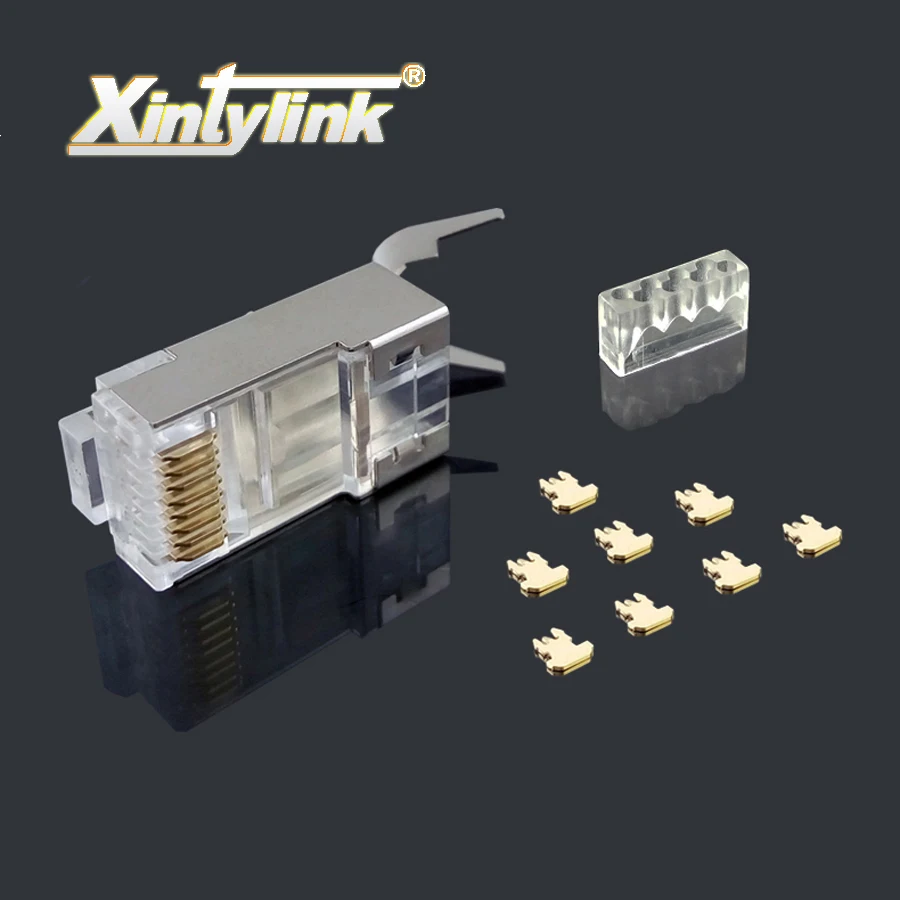 Xintylink rj45 разъем ethernet кабель штекер cat7 cat6a мужской сетевой позолоченный 50u 8P8C