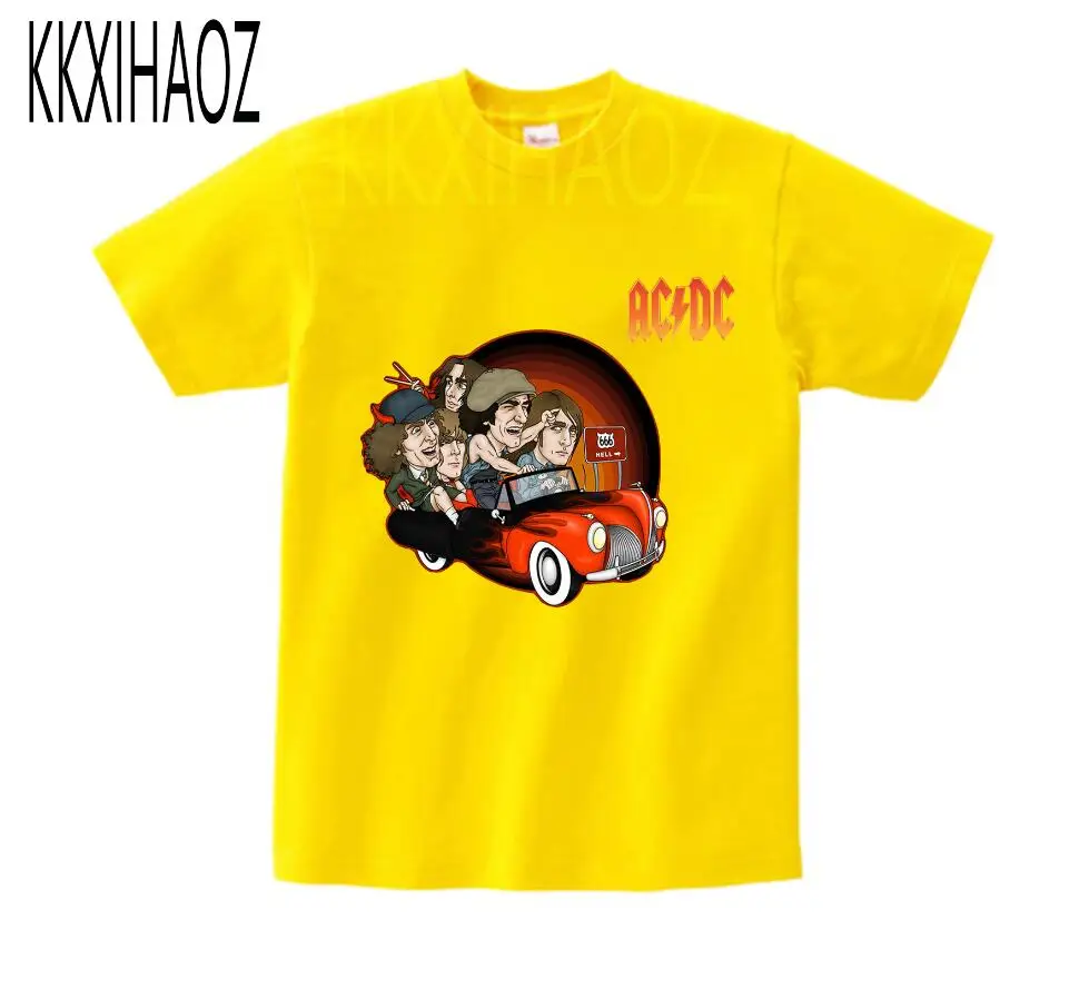 yellow childreTshirt Новинка года, Camisetas AC/DC band rock, футболка, футболки с принтом acdc для мальчиков, Повседневная футболка, детский хлопковый топ с короткими рукавами в стиле хип-хоп - Цвет: yellow childreTshirt