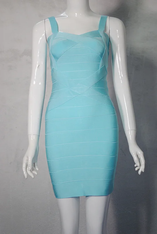 Must Have! Пикантные милые мини Спагетти ремень Bodycon клуб партия Лето бинты знаменитости Для женщин Платья для женщин Femme Vestidos - Цвет: Небесно-голубой