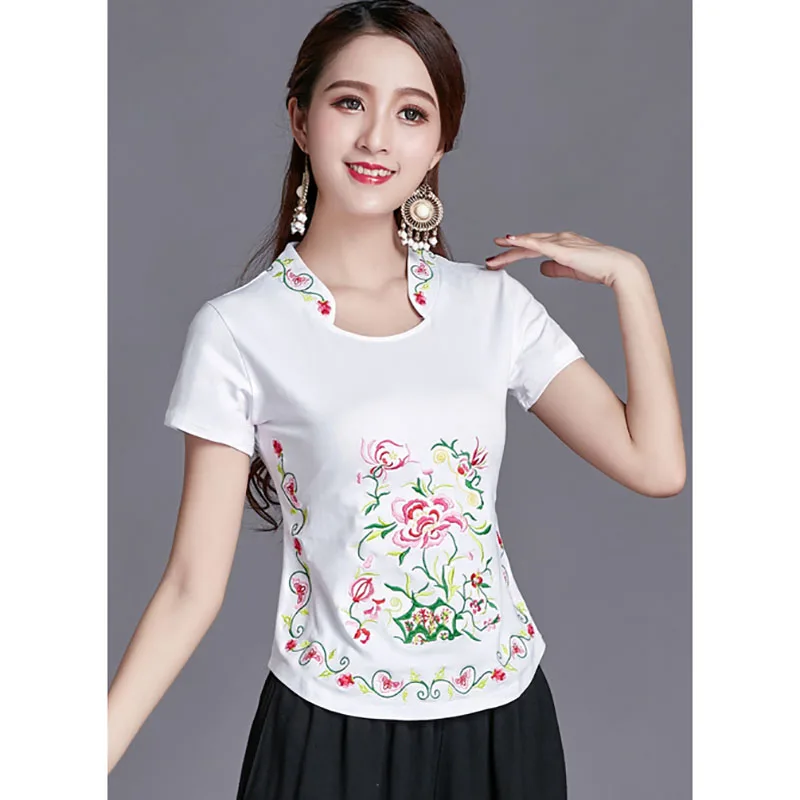С вышивкой в китайском стиле бейсбола размера плюс Blusa Feminina Женские летние