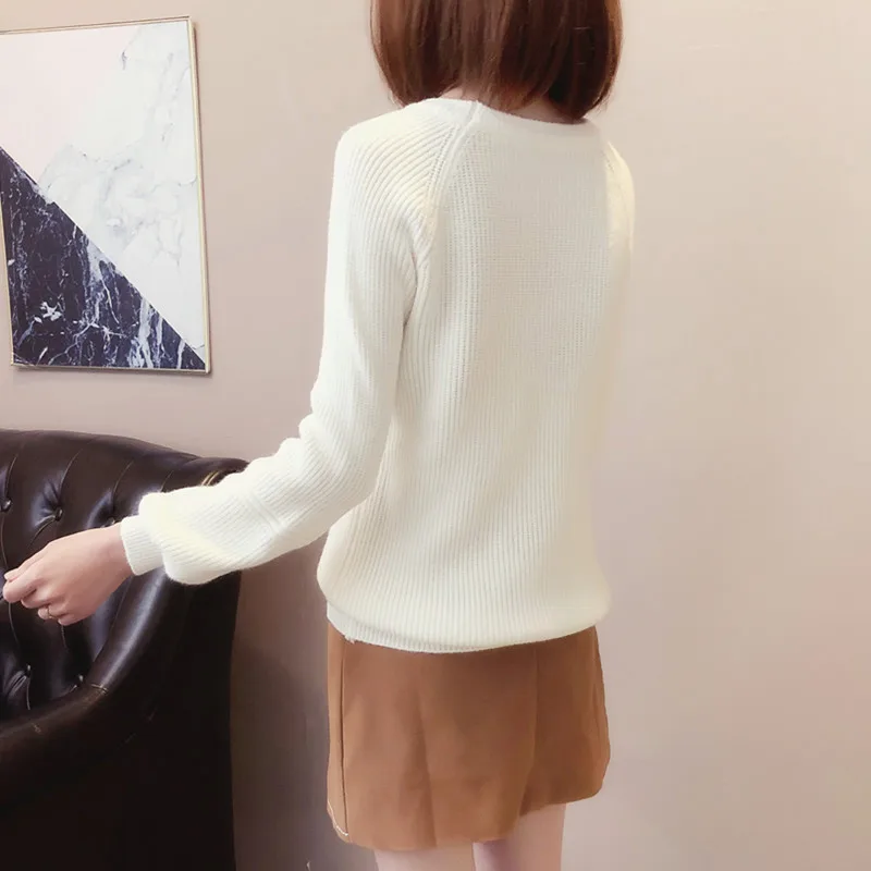 Loose Women Knitwear 2021 Spring fashion Short Candy Color Solid Knitted Pullover Sweater Autumn Round Neck DT0187 | Женская одежда