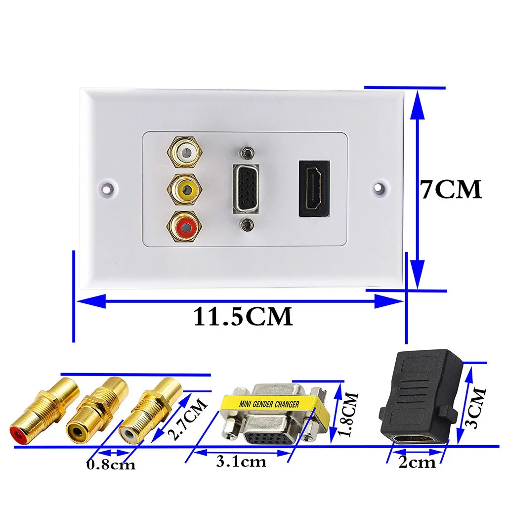 Носимые устройства три белых HDMI VGA RCA свинцовые стеновые панели Full HD 1080p ТВ кабель панель настенная розетка Прямая поставка