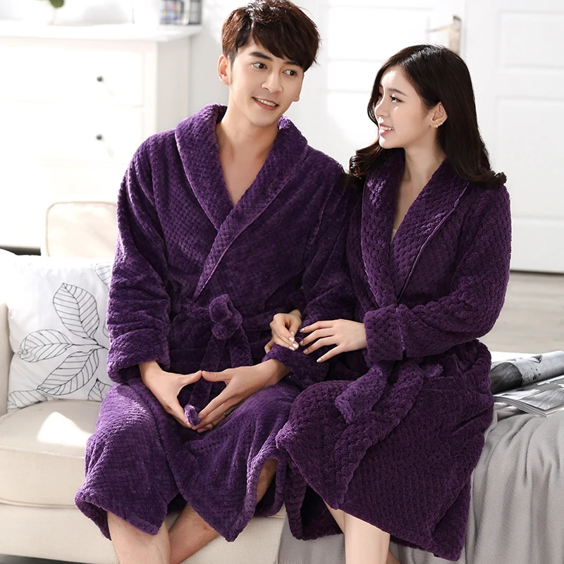 Халат кимоно мужской/женский фланелевый длинный теплый банный халат плотный