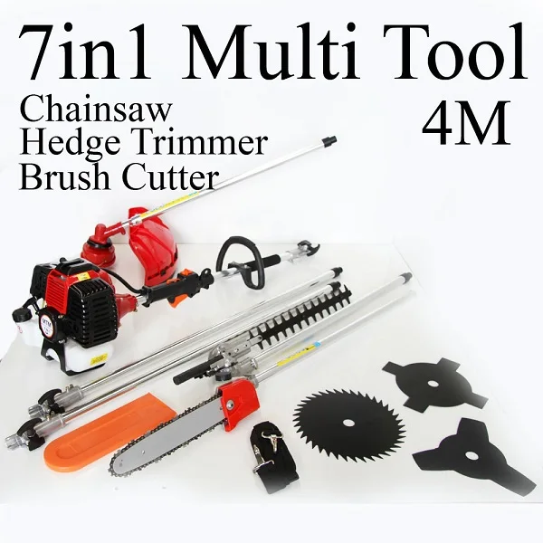 New Model 7 in 1 Multi Brush Cutter Grass Trimmer Pole Chain Saw Hedge Trimmer with Metal Blades Trimmer Heads 2PCS Extension