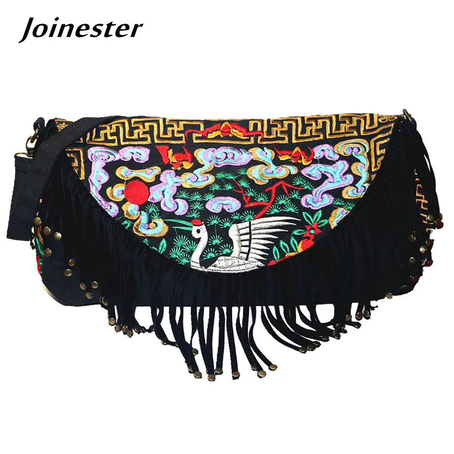 

Retro Vintage Ethnic Embroider Shoulder Bag Boho Tassel Casual Tote Messenger Bag Canvas Hippie Crossbody Purse Bag