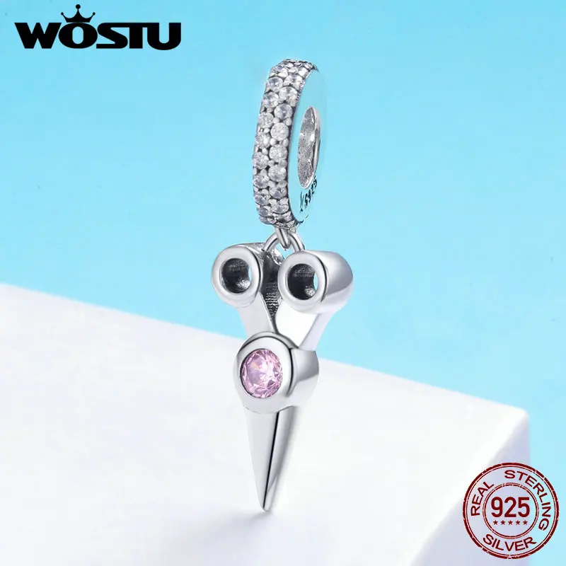 WOSTU Настоящее Стерлинговое Серебро 925 пробы Изящные ножницы Висячие шармы