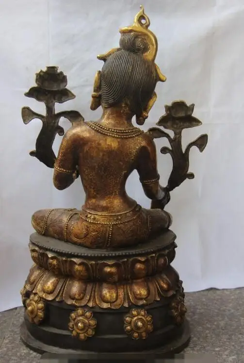 

Free shipping S03397 26 Tibet Old Copper Bronze Green Tara Kwan-yin Guanyin Bodhisattva Buddha Statue