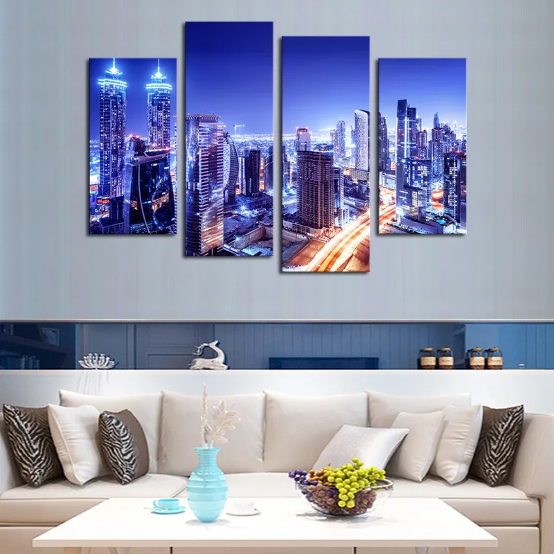 

Unframed 4 Piece City Lights Modern Wall Art HD Picture Canvas Print Painting For Living Room Decor