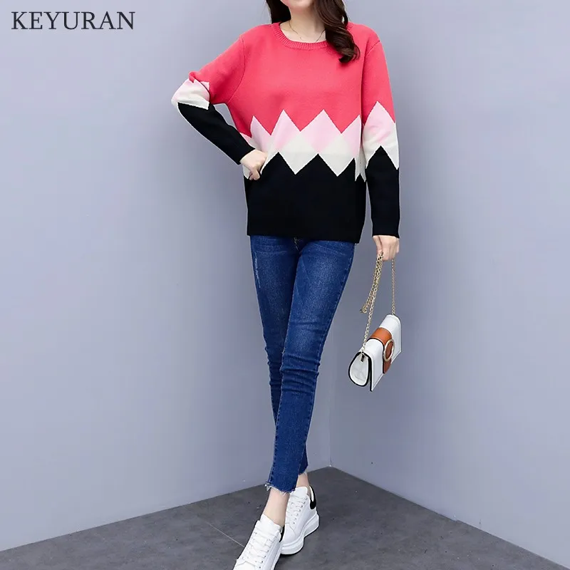 Large Size XL-5XL Women Pullover Sweaters 2019 Autumn Winter Round Collar Loose Oversize Female Casual Knit Jumpers Outerwear | Женская