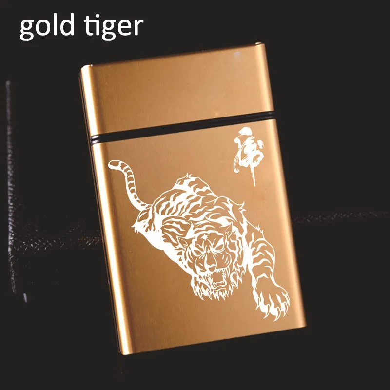 gold tiger Автоматическая крышка бомбы, аксессуары для курения, держатель для сигарет, металлический чехол для сигарет, карманная коробка, контейнер для хранения дыма - Цвет: gold tiger