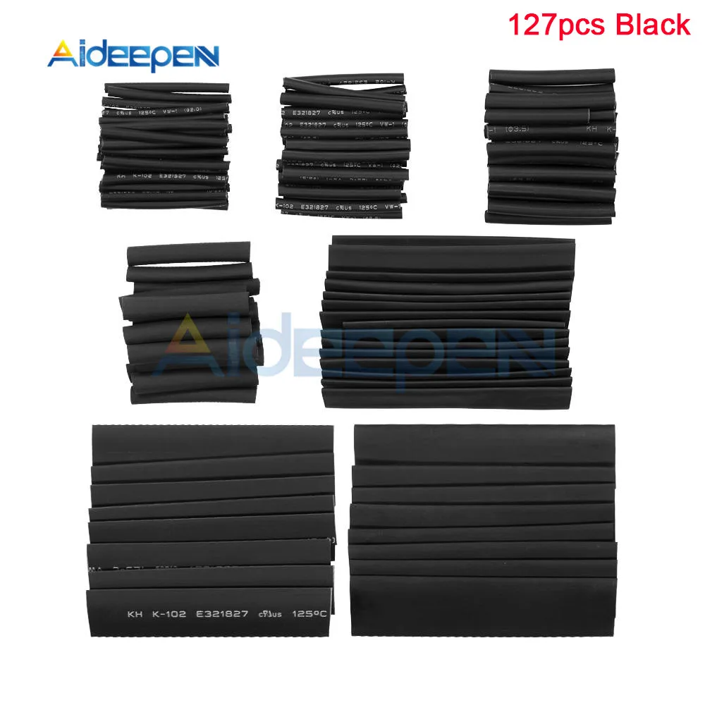 127pcs black 530 шт 328 шт 140 шт 127 шт термоусадочная трубка ПВХ трубка 2:1 обмотка провода кабель - Цвет: 127pcs black