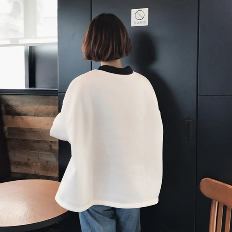 YouGeMan женские белые свитшоты Осень корейский Ulzzang Harajuku одежда свободный бархат женский свитер толстовки Топы