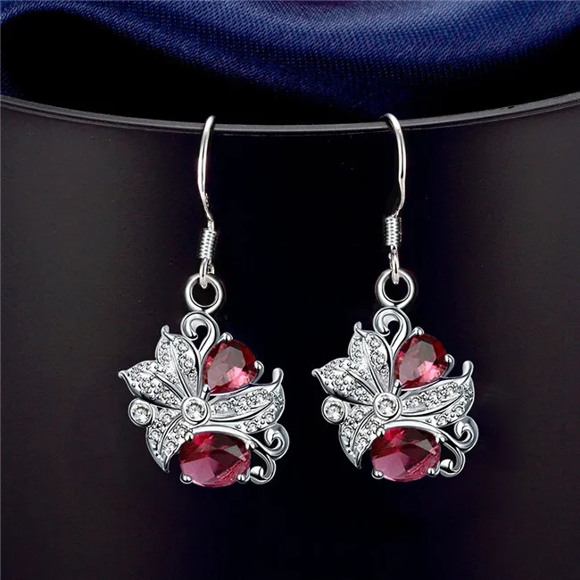 E025 925 Sterling Silver Earrings elegant and stylish flower zircon Europe selling TOP quality engagement gift | Украшения и